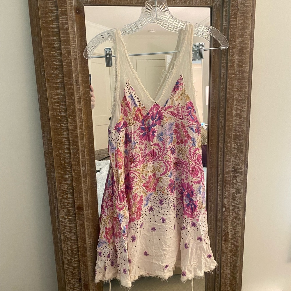 Free People Cream Mini Dress with Pink & Purple Floral Print